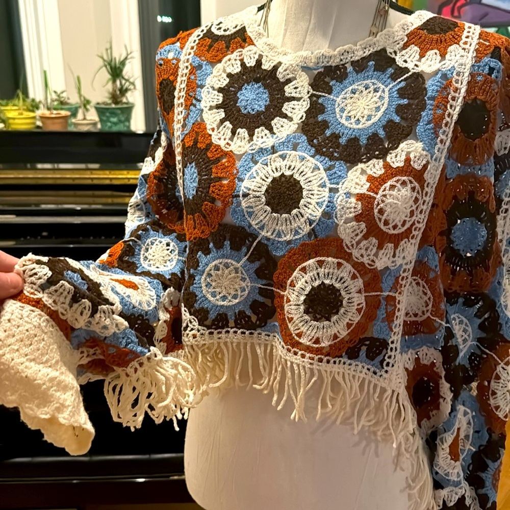 Crochet Top M | Colorful Crochet Sleeved Poncho M - Picture 3 of 7